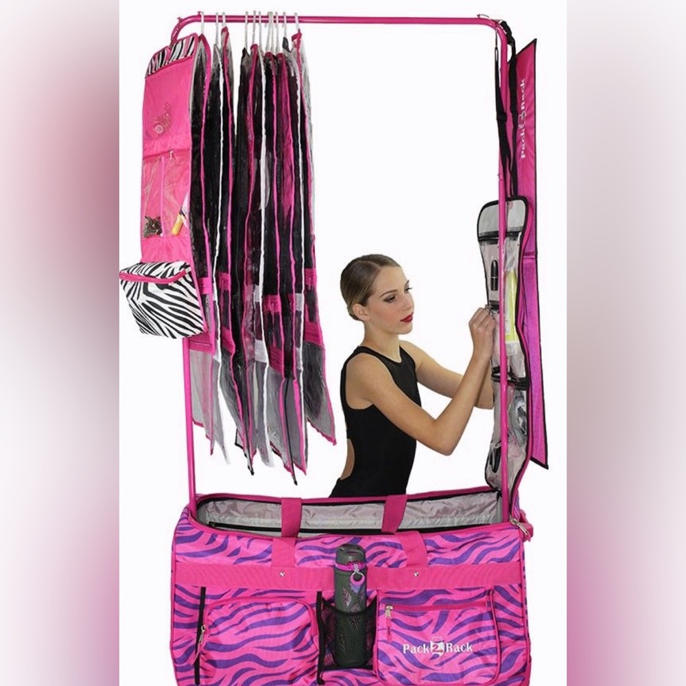 Pack2rack competition dance large rolling rack bag nwt pink and purple zebra